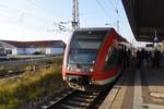 ANGERMÜNDE (Landkreis Uckermark), 15.10.2019, ein Zug der Baureihe 646 ist als RB66 von Szczecin Główny im Bahnhof Angermünde eingetroffen