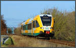 VT 646 040 der ODEG hat am 12.02.2022 die Brücke über den Pritzerber See überquert und wird in Kürze den Hp Fohrde erreichen.