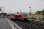 DB 648 764 als RB 14120 von Bad Harzburg nach Gttingen und DB 648 752 als RB 14125 von Gttingen nach Bad Harzburg, am 22.05.2024 in Northeim (Han).