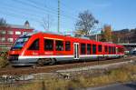 Dieseltriebwagen 648 702 / 648 202 (Alstom Coradia LINT 41) der DreiLnderBahn als RB 95 (Dillenburg-Siegen-Au/Sieg). Hier am 13.11.2011 kurz vor der Einfahrt in den Bahnhof Betzdorf/Sieg.