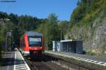 RB 58557 nach Neuhaus (Pegnitz) mit 648 809 beim Halt in Velden (b. Hersbruck), 18.08.2012