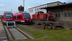 648 770, 648 271 und 294 763-8 mit leichtem Unfallschaden mir unbekannter Ursache. Bahnhof Nordhausen Bahnsteig 01.05.2015