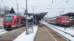 Blick nach Osten im Bahnhof Ansbach am 1.2.10: 648 302 war auf dem planmäßig nicht genutzen Gleis 1b abgestellt.