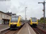 Acht Jahre spter trafen sich die HLB-VT 278 und 277 (rechts) zu einer der inzwischen stndlichen Zugkreuzungen im Bahnhof Lauterbach Nord.