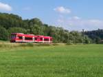 Zwei 650er auf dem Weg von Ulm Hbf nach Crailsheim ber Oberkochen,Aalen,Ellwnagen. Der nchste Halt ist Oberkochen. Hier, aufgenommen zwischen Knigsbronn und Oberkochen am 25.Juli 2007