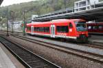 In Horb wartet 650 302 auf die Weiterfahrt nach Pforzheim.Aufgenommen am 17.04.09.
