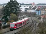 Offiziell ist 650 323  nur  im Bahnhof Friedrichshafen Stadt unterwegs. Denn die zwei Stichgleise zum Hafen werden von DB Netz als Teil des Stadtbahnhofs betrachtet. (6.4.13)