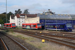 DB/BOB: Nicht gestellte Fahrzeugparade mit Triebwagen von DB und BOB in Friedrichshafen Stadt am 6.