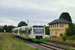 650 320 fährt als RE12 nach Leizpzig als dreifach Traktion in Triptis ein.