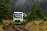 Nachschuss auf den VT116 auf Talfahrt von Neuhaus am Rennsteig kommend nach Lauscha.

Lauscha 02.08.2023