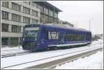 Regioshuttle BR650 VT67 der Bodensee Oberschwaben Bahn fhrt in Friedrichshafen Stadt ein. (02.12.2010)