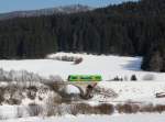 Der VT 15 als RB nach Bodenmais am 11.02.2013 unterwegs bei Langdorf.