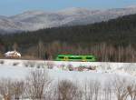 Der VT 15 als RB nach Bodenmais am 11.02.2013 unterwegs bei Langdorf.