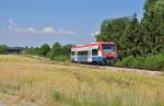 VT 650-01 der PEG Prigmitzer Eisenbahn mit Sitz in Berlin ist Leihweise auf dem HZL Netz unterwegs als HzL 86325 von Hechingen nach Gammertingen.Bild entstand bei Hechingen am 22.7.2013.Sollte der TF