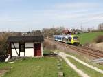 Ein 650er der ODEG überführte am 14.04.15 zwei Triebwagen der České dráhy nach Neumark/Sachs. Es waren 840 011 und 840 003 hier in Jößnitz/V. zu sehen.