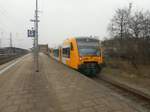 BR 650 der ODEG verlässt am 09.02.2017 um 12:31 Uhr Stendal und macht sich als RB34 auf den Weg nach Rathenow.