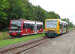 672 910 der HANS und VT650.90 der ODEG am 27.07.24 in Plau am See.