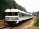 Dreiwagenzug mit 624 676-3 als RB 7617 Dortmund-Gronau bei Legden am 17-07-97.