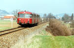 Uerdinger Schienenbuszug auf seinem Weg von Tübingen nach Horb (DB) westlich von Kiebingen.
Datum: 15.04.1984