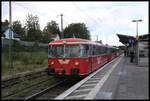 Nach kurzem Halt in Osterholz-Scharmbeck fährt hier der Moorexpress am 28.09.2024 weiter nach Bremen Hauptbahnhof. Zugfahrzeug ist der Schienenbus 796828-1 der EVB.