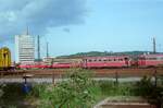 Uerdinger Schienenbusse vor dem Bw Tübingen im Sommer 1983