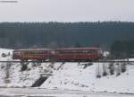 VS 97 605 der  Freunde der Zahnradbahn Honau-Lichtenstein  ZHL und der 796 625 der Eisenbahnfreunde Zollernbahn als Tunnelfahrtenzug von St.Georgen nach Hausach am km 69,9 27.12.08