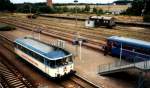 Treffen zweier Triebwagen der Prignitzer Eisenbahn in Karow (Meckl), 23.08.1999