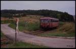 Schon äußerlich sieht man am 10.8.1989 das Ende für die Schienenbus Einsätze auf der Madonnenbahn den Fahrzeugen an.