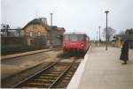 972 606-8 als RB im Bahnhof Mirow zur Weiterfahrt nach Wittenberg. Herbst 1992. Foto-Scan.