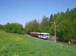 Die Erzgebirgische Aussichtsbahn (772 312-5, 972 711-0 und 171 056-5) war am 08.05.11 wieder unterwegs. Hier unterwegs von Grnstdtel nach Schwarzenberg. 

