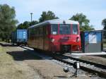 Nur der Motorwagen 172 001,vom Neustrelitzer Hafenbahn e.V.,stand am 24.August 2013,an der Putbuser Tankstelle.