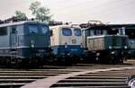 Lokvorführung vor dem Bw Nürnberg, 27.05.1985. V.l.n.r.: 140 452-4, 140 429-2 und 194 194-7.