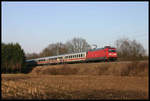 Zwischen Hasbergen und Natrup Hagen ist am 21.3.2005 die DB 101090 mit einem Intercity in Richtung Münster unterwegs.
