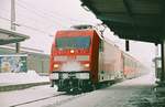 25. Januar 2004, eine Lok der BR 101 fährt mit einem IC in Richtung Salzburg in
den Bahnhof Freilassing ein.