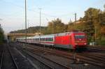 101 088-3 fhrt am 14.09.07 mit IC 2062 von Nrnberg HBF nach Kalrsruhe HBF auf Gleis 1 des Aalener Bahnhofs ein.