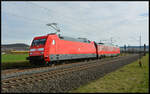 DB 101 078-4 kam am 14.03.2024 mit dem roten Messwagen 63 80 99-92 005-7 Dienstm³¹² auf dem Weg von München nach Minden(Westfalen) bei Retzbach im Maintal um die Kurve.