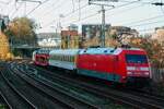 DB Systemtechnik Messzug schiebend mit 101 075-0 in Wuppertal, November 2024.