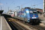 101 070 Adler Mannheim mit IC 2368 bei der Ausfahrt aus Augsburg Hbf. Aufgenommen am 09.03.2008.