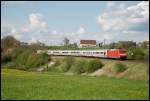 Eine 101er ist unterwegs nach Karlsruhe Hbf. Aufgenommen am 29.04.08 bei Goldshfe.