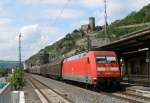 101 065 zog mal einen interessanten Zug. Am 16. Mai 2008 durfte sie sich in Kaub an der rechten Rheinstrecke an einem Gterzug erfreuen.