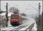 101 041-2 zog am Nachmittag des 13.02.2008 nicht nur IC 2101 von Basel nach Nrnberg, sondern auch ein ordentliches Schneegestber hinter sich her.