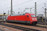 DB Lok 101 038-8steht auf einem Abstellgleis beim badischen Bahnhof.