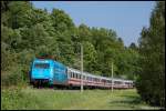 Mein 1500stes Bahnbild auf dieser Seite: 101 016 befrdert zur Vormittagszeit des 25.04.08 IC 2160 von Nrnberg Hbf nach Karlsruhe Hbf, aufgenommen am Km 16,6 der Oberen Jagsttalbahn (KBS 786) kurz