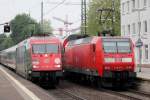 101 083-4 mit IC 2014 nach Emden und 146 010 hinter RE 2 nach Dsseldorf in Recklinghausen 17.5.2013
