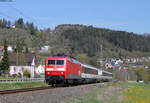 120 155-7 mit dem IC 183 (Stuttgart Hbf-Zürich HB) bei Epfendorf 24.4.17