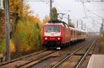 120 149 zieht am 27.10.09 den Pbz nach Berlin durch Brehna.