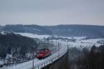 Am 14.2.2010 berquerte BR 120 156 mit ihrem IC von Dsseldorf nach Berlin den Bekeviadukt in Altenbeken.