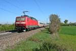 120 114-4 brachte am Vormittag des 17.04.14 die Kp-Reserve mit der Zugnummer 78654 von Basel nach Karlsruhe. Hier konnte ich den Zug zwischen Auggen und Müllheim (Baden) aufnehmen.