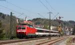 120 154-0 mit dem IC 185 (Stuttgart Hbf-Zürich HB) bei Horb 20.4.15