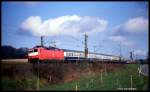 120104 mit Intercity MERCATOR am 23.3.1991 um 9.41 Uhr bei Vehrte in Richtung Osnabrück.